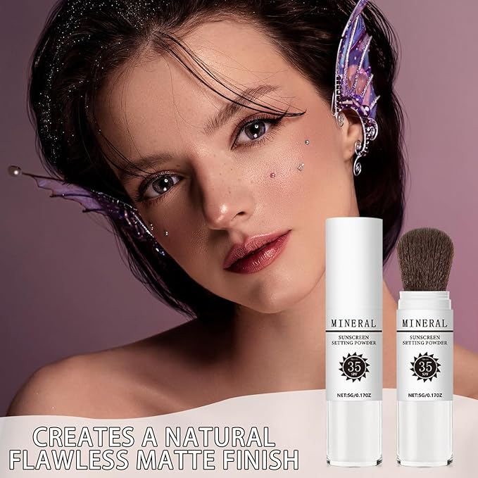 Mineral Sunscreen Setting Powder, SPF 35 Translucent Loose Powder, Mineral Brush Powder, Oil Control Natural Matte Finish, Lasting Lightweight Breathable for All Skin (#03 White)