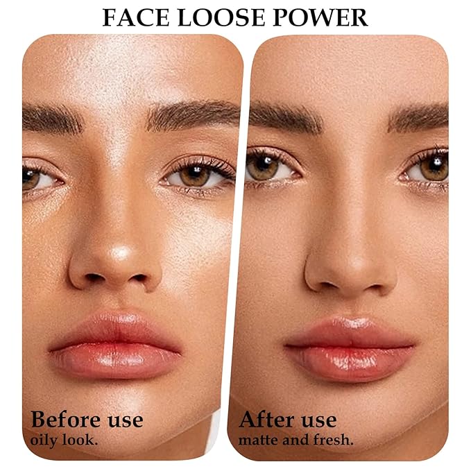 Boobeen Loose Face Powder Translucent Setting Powder Oil Control Loose Powder, Soft Focus Effect Makeup Loose Setting Powder, Lightweight Shine Control Matte Finishing, with Puff