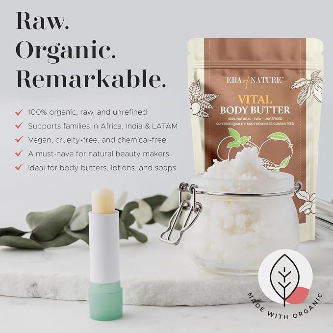 Era of Nature Organic Shea, Mango & Cocoa Body Butter – Raw, Unrefined, 100% Natural – Perfect Base for DIY Skincare, Body Butters, Lotions, Soaps & Lip Balms – Essential for Homemade Creations – 16oz