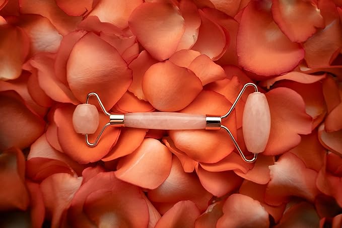 Rose Quartz Roller for Face - Facial Massage Tool for Natural Beauty Skin Care - Pink Face Roller Reduces Dark Eye Circles and Puffiness with 100% Authentic Quartz Crystal