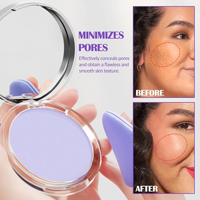 Oil Control Pressed Setting Powder, Lavender Matte Powder Soft Jelly Texture Powder-free Face Powder, Long-Lasting Waterproof Pressed Powder Makeup, Flawless Lightweight Face Cosmetics