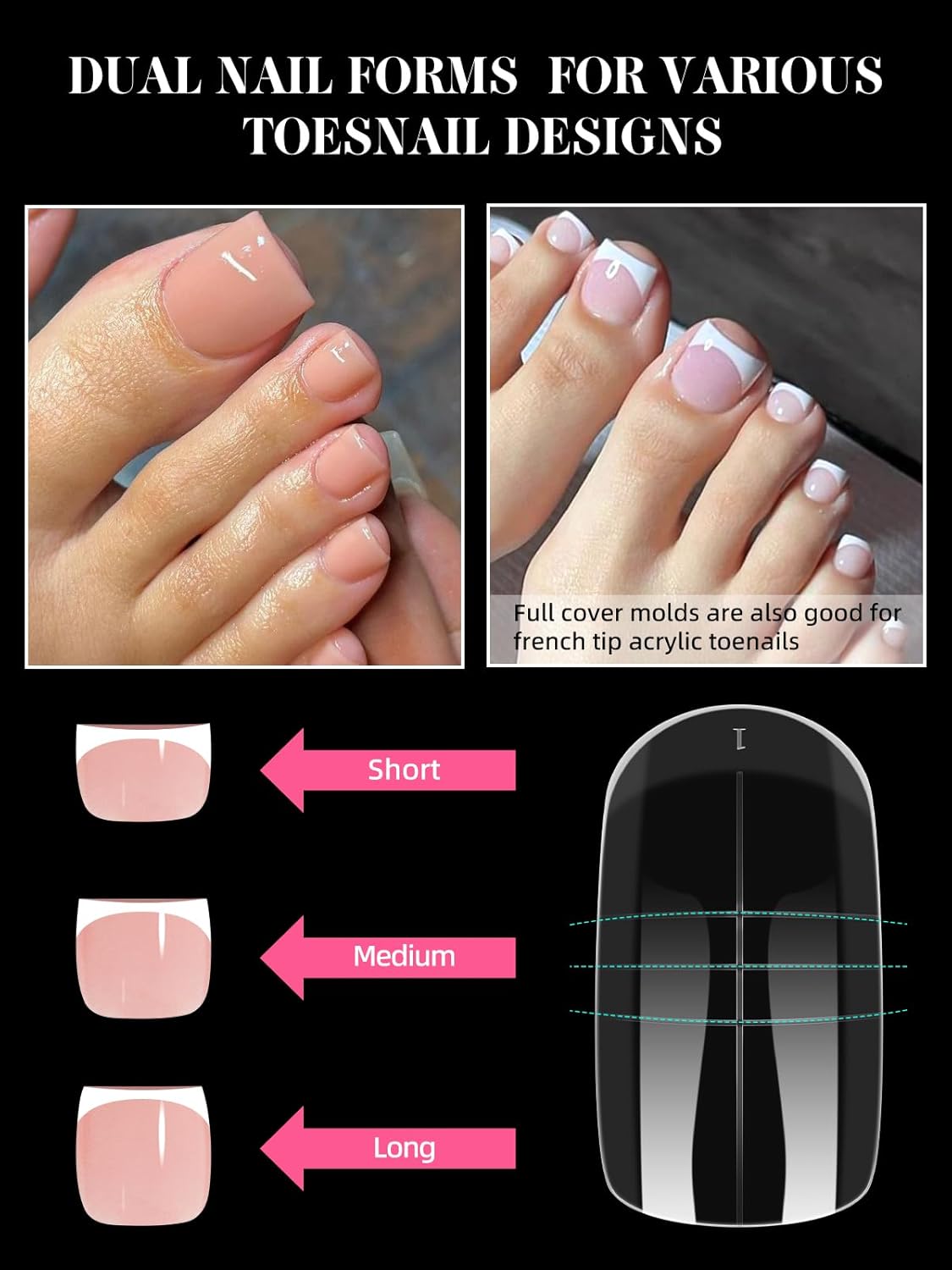 600 Pcs Toe Nail Dual Forms for Poly Extension Gel, EBANKU Toenail Extension Forms Reusable Full Cover Molds for French Tip Acrylic Toenails Pedicure for Salon & DIY at Home 15 Sizes