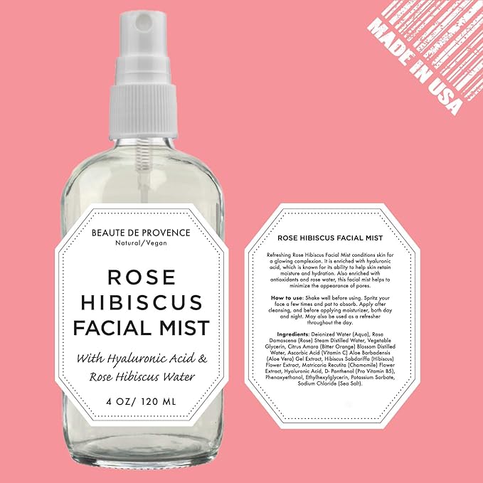 Rose Water Spray for Face & Body Refreshment with Moisturizing Hyaluronic Acid and Hibiscus water | Instant Hydration, Cooling, Calming & Conditioning (8 FL OZ)