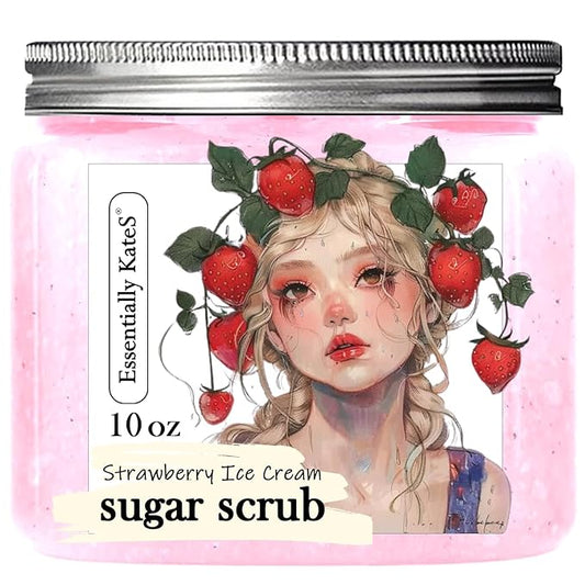 Strawberry Ice Cream Sugar Scrub 10 oz - Natural Strawberry Formula - Deliciously Fragrant, Refreshing, and Skin-Polishing Care - The Best Stocking Stuffer