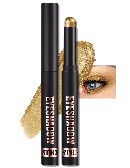 Erinde Shimmer Cream Eyeshadow Stick, Long Lasting Metallic Eye Shadow Sticks, Waterproof Creamy Glitter Eyeshadow Pencil, High Pigmented Blendable Neutral Eye Makeup, 13 Warm Gold Shimmer