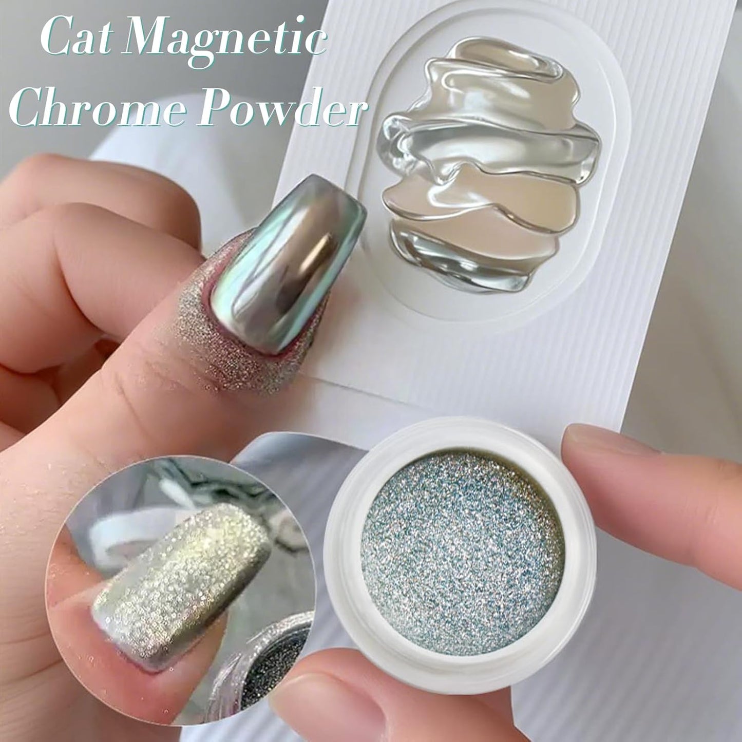 Born Pretty Green Chrome Nail Powder Super Glossy Mirror Effect Metallic Nail Powder Cat Magnetic Eye Nail Powder Nail Glitter Manicure Pigments for Nail Art Design