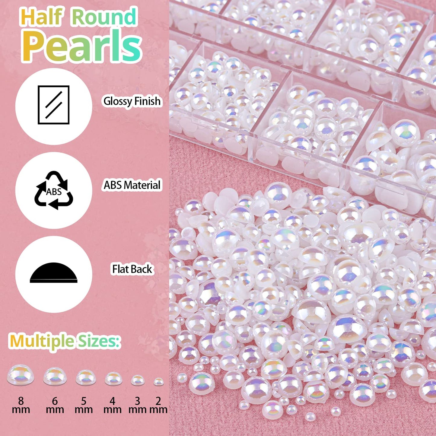 Colorful Flatback Face Gems and White AB Pearls for Makeup with Quick Dry Glue, Half Round Pearls Nail Art Rhinestones Glass Crystal Beads for Make-up Deco with Pickup Pencil + Tweezer
