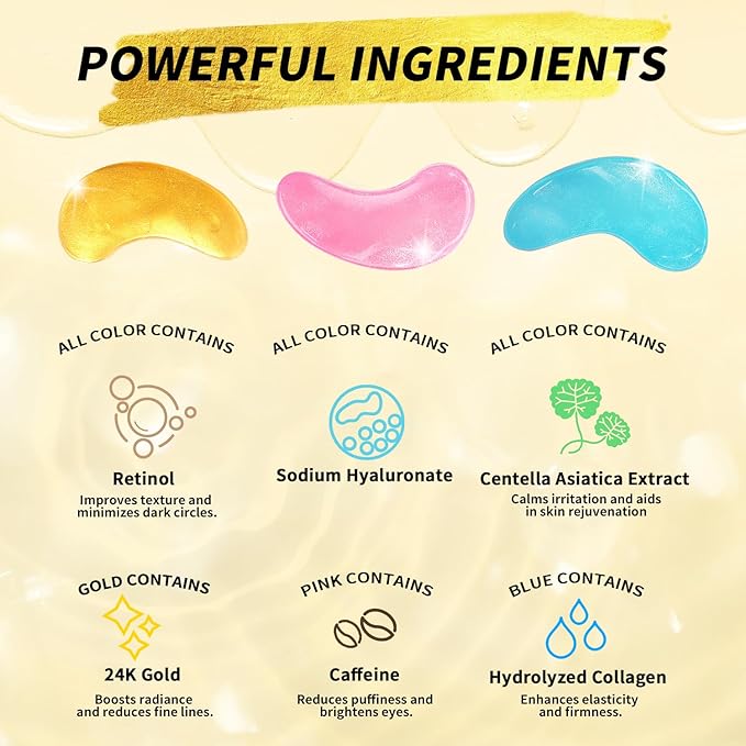 Under Eye Patches(48 Pairs), 24K Gold, Caffeine, Retinol Eye Masks for Puffy Eyes, Wrinkles, Dark Circles, Undereye Bags Treatment - Restoring & Awakening & Moisturizer Skin care Gift for Women