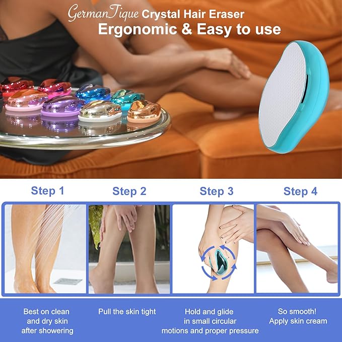 Crystal Hair Eraser,Natural Crystal Hair Remover,Reusable Painless Nano Glass Hair Removal Device Without Shaver,Gentle Crystal Epilator and Exfoliator for Soft Silky Skin(Light Blue)
