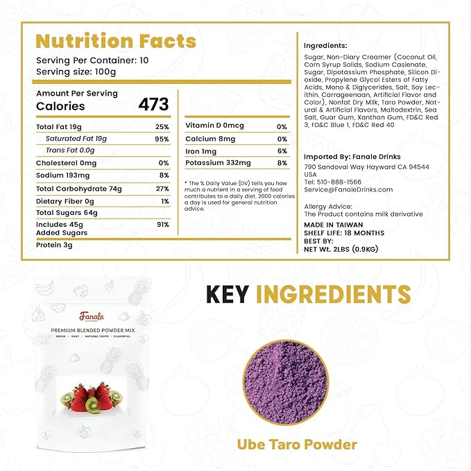 Fanale Premium Ube Taro Bubble Tea Flavoring Powder | Purple Sweet Potato Powder | Perfect for Baking, Smoothies, Desserts and Drinks | Instant Flavoring Powder for Boba Milk Tea - 2 Pounds (Pack of 10)