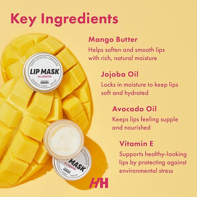 Handmade Heroes 100% Natural Coconut Lip Exfoliator & Lip Mask Gift Set - Gentle Exfoliant Sugar Lip Polish & Moisturizer for Chapped & Dry Lips