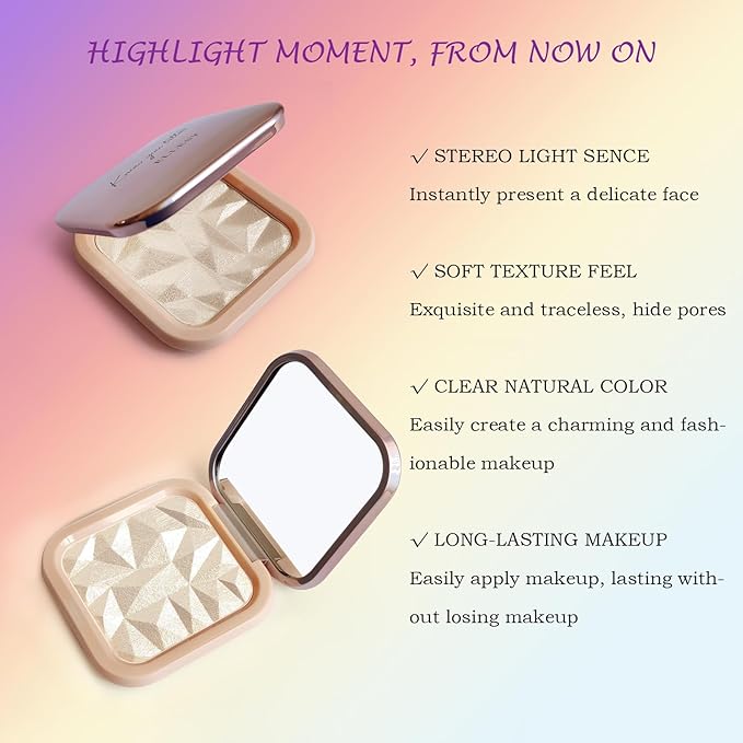 Highlighter Makeup Palette Shimmer Contour Palette Powder for Brighten Face Contour Gold Cheek Highlight Makeup,Long Lasting Highlighter Powder with Mirror for Illuminator Makeup(CHAMPAGNE GOLD)