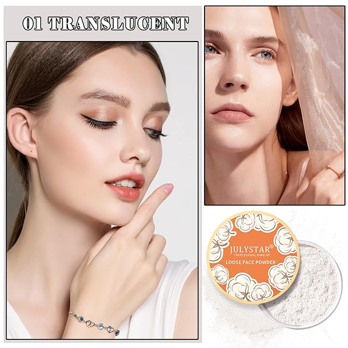 Setting Powder Loose Face Powder Matte Soft Smooth Oil Control Long Lasting Loose Setting Powder Makeup For Natural Flawless #01 Translucent