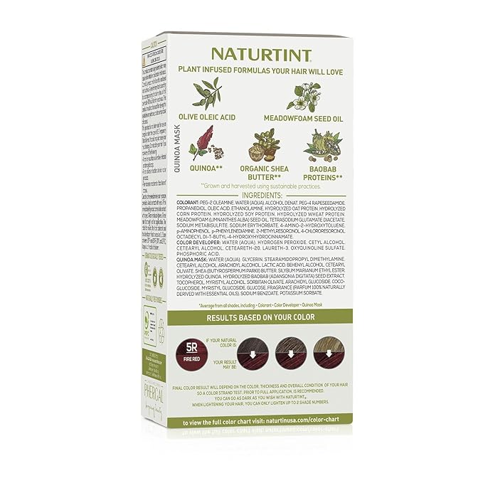 Naturtint 5R Fire Red Permanent Hair Color (Pack of 6), Ammonia Free, Vegan, Cruelty Free, up to 100% Gray Coverage, Long Lasting Results (Packaging may vary)