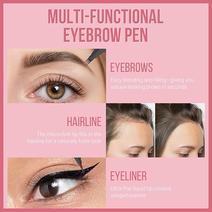 Eyebrow Pen - Microblading eyebrow pencil with Micro-Fork Tip & Precision Tip for Natural Brows, Eyebrow Pencils for Women, Dual-Ended Brow Brush, Waterproof, Light Brown