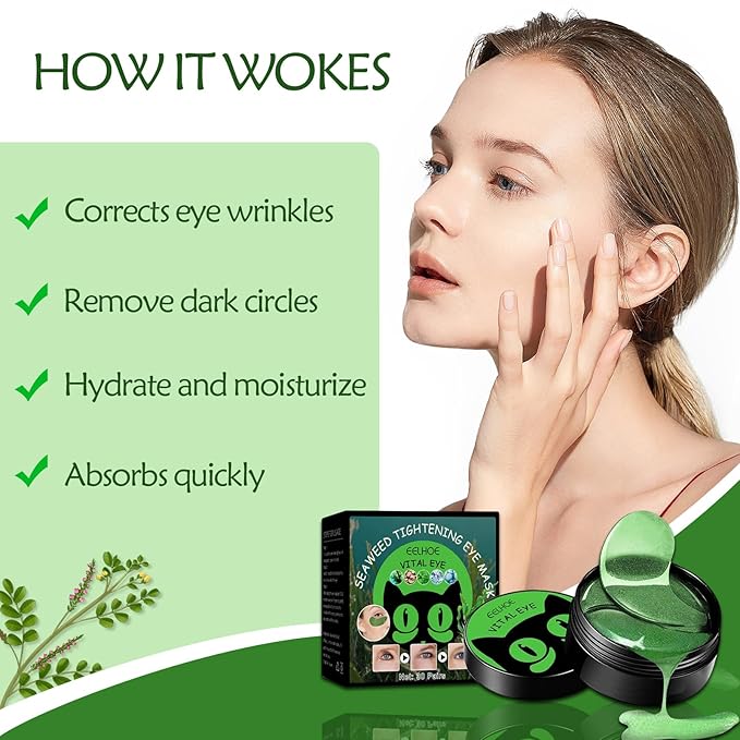 Eye Mask-Seaweed Under Eye Patches with Collagen &Sodium Hyaluronate, Pure Natural Extracts For Wrinkles, Puffy Eyes & Dark Circles, for Youthful Appearance & Reduction of Fine Lines (60 Pcs)