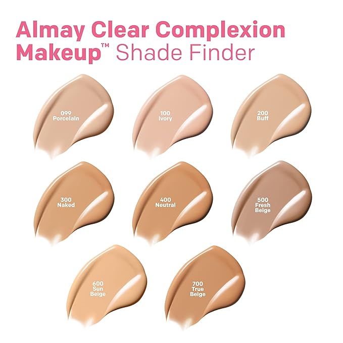 Almay Clear Complexion Acne Foundation Makeup with Salicylic Acid - Lightweight, Medium Coverage, Hypoallergenic, Fragrance-Free, for Sensitive Skin, 300 Naked, 1 fl oz.