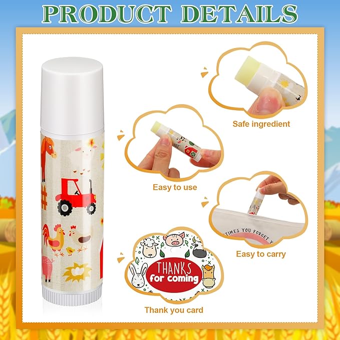 Fumete 50 Pack Baby Shower Farm Animals Party Gifts Favors Bulk Lip Balms for Guests Boys Girls Neutral Gender Reveal Favors for Baby Shower Prizes Souvenirs Bags Stuffer Classroom Prizes