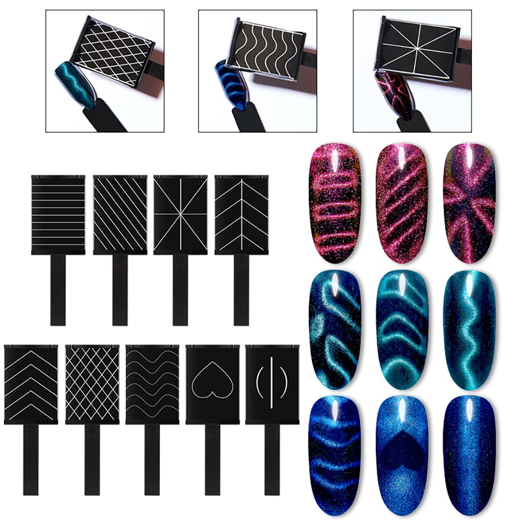 15 Pcs Nail Magnet Tool Set Magnet Plate Wand Board Magnetic Pen Stripe Nail Magnet Double Ended Magnet Wand Magnet Stick for Cat Eye Gel Polish Nail Art