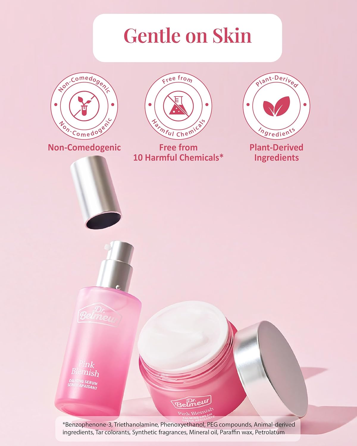 Pink Blemish Calming Serum (1.7fl oz) - Hydrating, Soothing Korean Skin Care for Sensitive Skin. Vegan Hyaluronic Acid, Niacinamide.