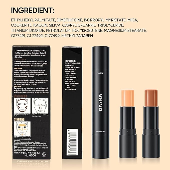 2023 Upgrade Contour Stick, 2 Colors Double-end Contour Highlighter Stick Contour Stick Face Highlighter Contour Makeup Contouring Sticks Cream Concealer (Natural, Netural Coffee)