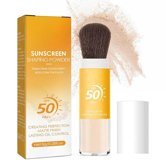 Mineral Sunscreen Setting Powder, Natural Translucent Mineral Brush Powder, SPF 50 PA++, Matte Makeup Setting Powder Long Lasting Oil Control Lightweight Breathable Face Powder for All Skin