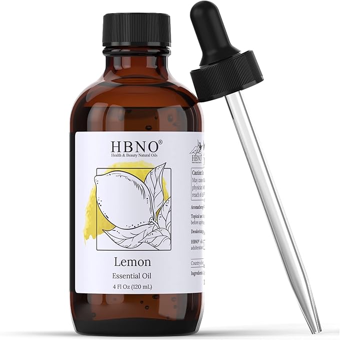 HBNO California Bottled Lemon Essential Oil 4 fl oz (120ml) - Natural & Premium Grade - Lemon Essential Oil for Cleaning