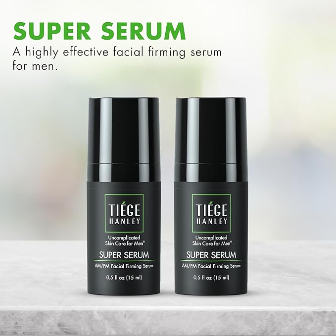 Tiege Hanley Anti-Aging Face Serum, SUPER SERUM (2-Pack) - Skin Tightening Facial Serum for Men - Mens Serum For Face with Sodium Hyaluronate & Retinyl Palmitate for Smoother & Tighter Skin, 0.5 Fl Oz
