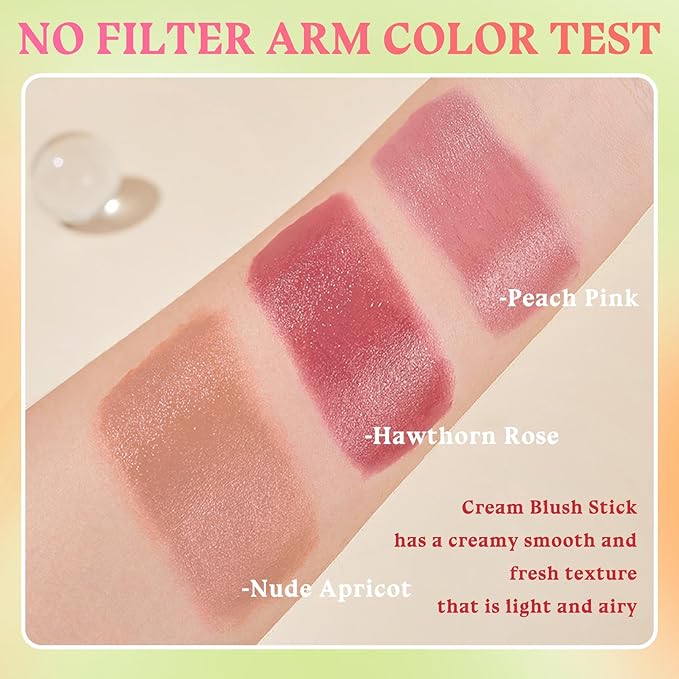 3PCS Blush Stick for Cheeks,Multi-use Solid Matte Makeup Stick Blush Cream for Cheek Eyes and Lips Tint,Moisturizing Tinted Cream Blush,Natural Blendable Cheek Blusher with 3 Makeup Sponges A3