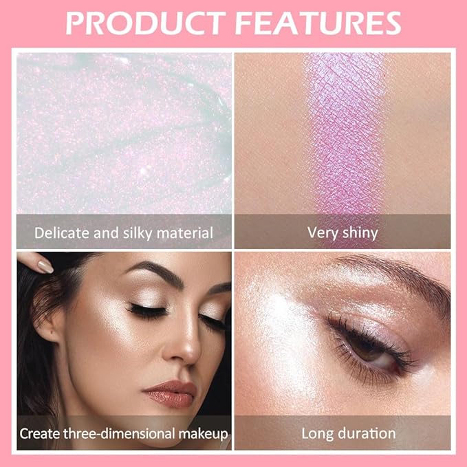 evpct Light Liquid Face Highlighter Makeup Waterproof Long Lasting Pearl White & Mermaid Pink Glimmer Glow Sparkly Glitter Body Shimmer Oil Luminizer Stick Highlight Illuminator for Face Cheek Eyes