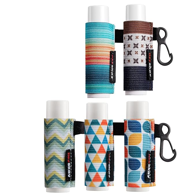 5pcs Lip Balm Holder Keychain Lipstick Sleeves Lip Gloss Holder Keychain Chapstick Elastic Sleeves for Men Women(Strip/Wave/Argyle)