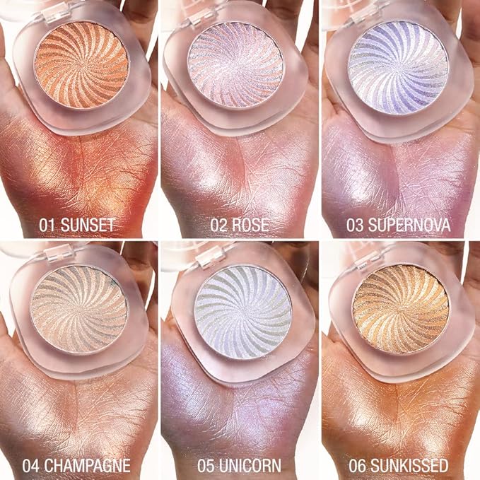 Cream Highlighter Makeup Palette, Glow Highlighters Makeup Powder, Suit for Cheeks, Body, Eyeshadow, Silver Light Pink Rose Gold Purple Champagne, Vegan, Talc Free (06)