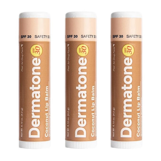 Dermatone Coconut Lip Balm SPF 30 | 3-pack Stocking Stuffer | Moisturizing & Medicated, Aloe & Vitamin E | Chapped and Cracked Lips (Coconut, 0.15oz)