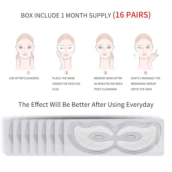 Hydro Collagen Eye Mask Crystal Eye Patches Anti-Aging Under eye Pads Natural Eye Treatment for Wrinkles Dark Circles Bags Moisturize Puff Eye Spa-16 Pairs