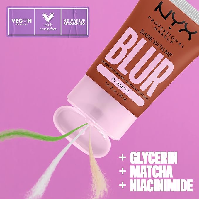 NYX PROFESSIONAL MAKEUP Bare With Me Blur Skin Tint Foundation Make Up with Matcha, Glycerin & Niacinamide - Truffle