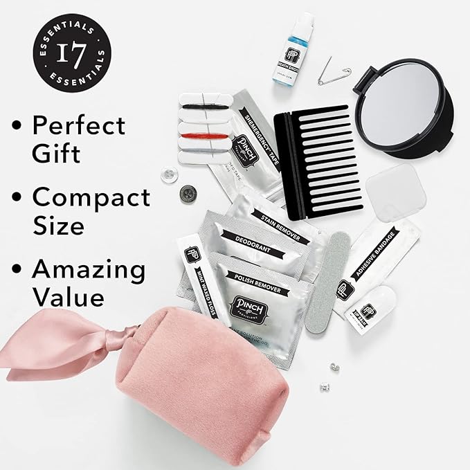 Pinch Provisions Velvet Minimergency Kit, for Her, Includes 17 Must-Have Emergency Essential Items, Compact, Multi-Functional Pouch, Gift for Parties and Birthdays