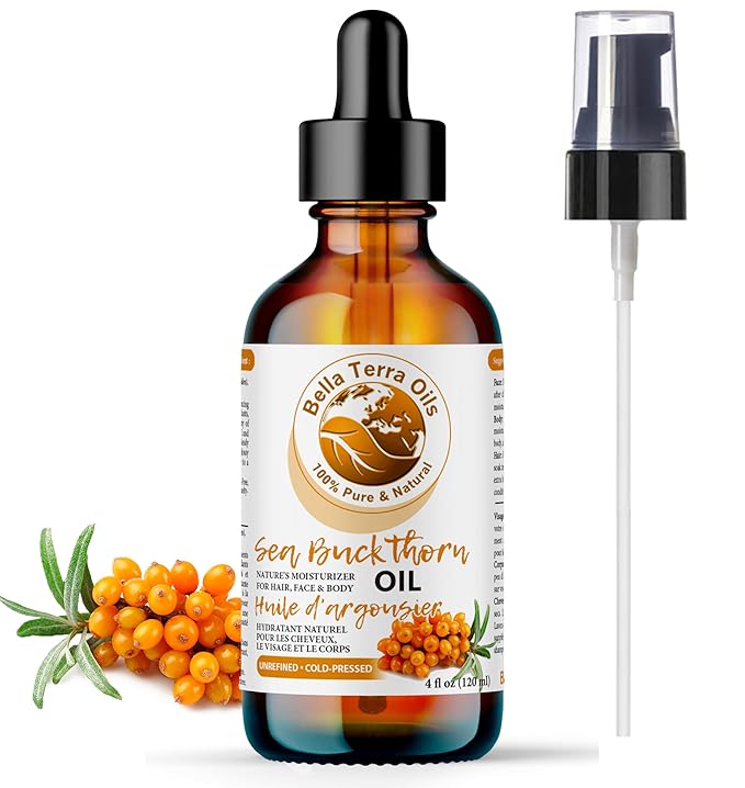 Bella Terra Oils - Seabuckthorn Berry Oil 4oz - Experience Nature's Luxurious Touch, Brimming with Vitamin E & Carotenoids, Transcend Ordinary Skincare