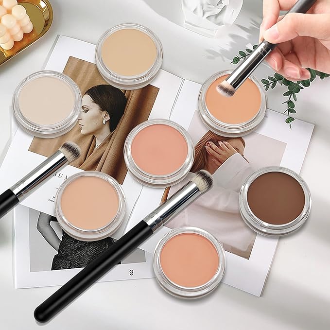 Cream Concealer Full Coverage Makeup, Matte Color Correcting Concealer with Brush, Waterproof, Conceals Blemish, Pores and Spots, Under Eye Makeup Concealer for Dark Circles (#02 LIGHT CREAM)