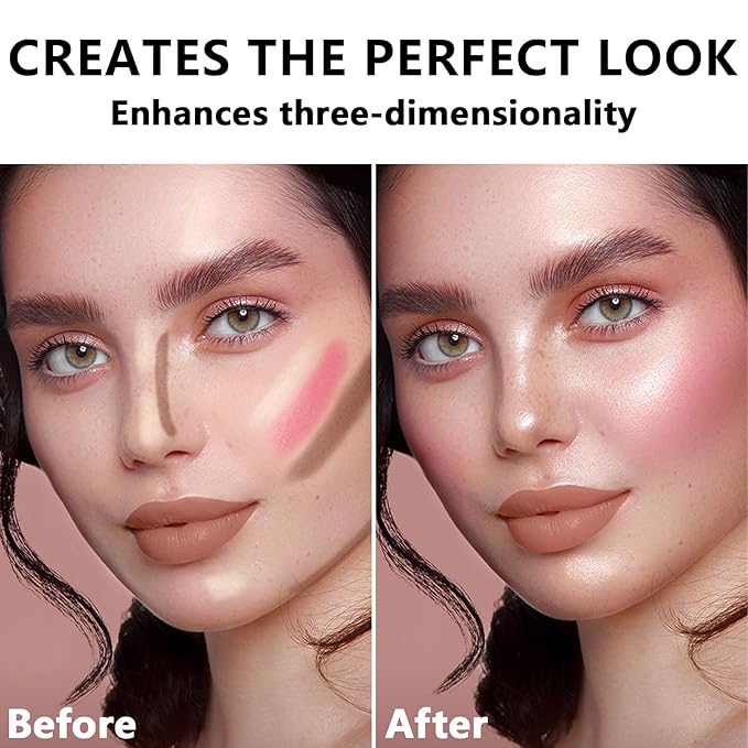 3 Pcs Contour Stick, Highlighter Stick, Blush Stick, Cream Contour Kit with Contour Brush, Create Face Contour, Non-greasy, Waterproof Long-lasting Effect for Women (1+3+4,LIGHT)