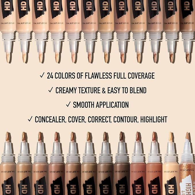 Ruby Kisses HD Brush Concealer & Foundation, Full Coverage, Color Correcting, Highlight, Contour 3 Pack (Mahogany)