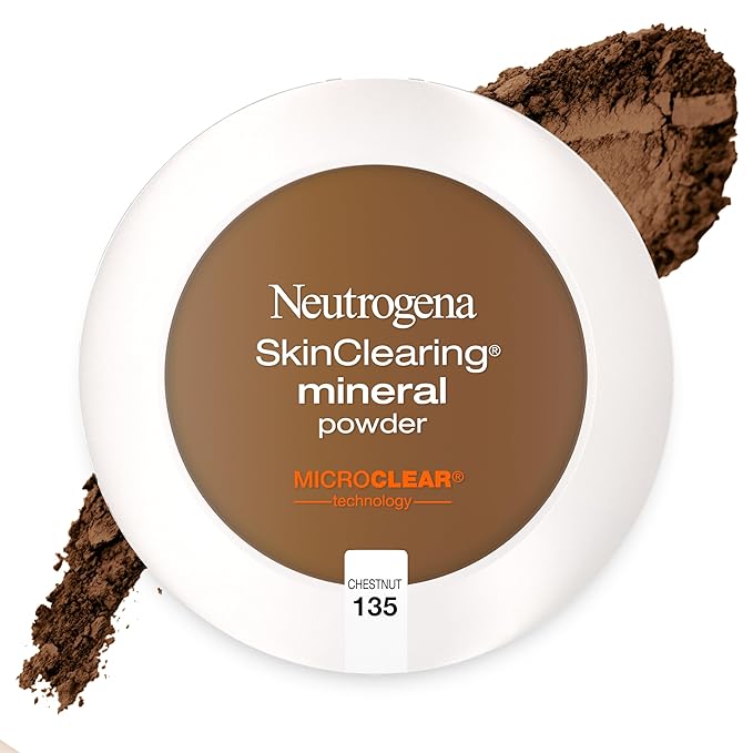 Neutrogena SkinClearing Mineral Acne-Concealing Pressed Powder Compact, Shine-Free & Oil-Absorbing Makeup with Salicylic Acid to Cover, Treat, & Prevent Breakouts, Chestnut 135,.38 oz