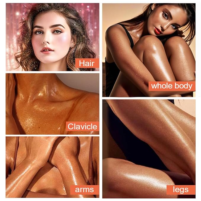 Glitter Body Highlighter Powder Body Shimmer Sparkle Face Brightening Highlighter Powder for Face Eyes Body Glow Makeup With sponge head（06#）