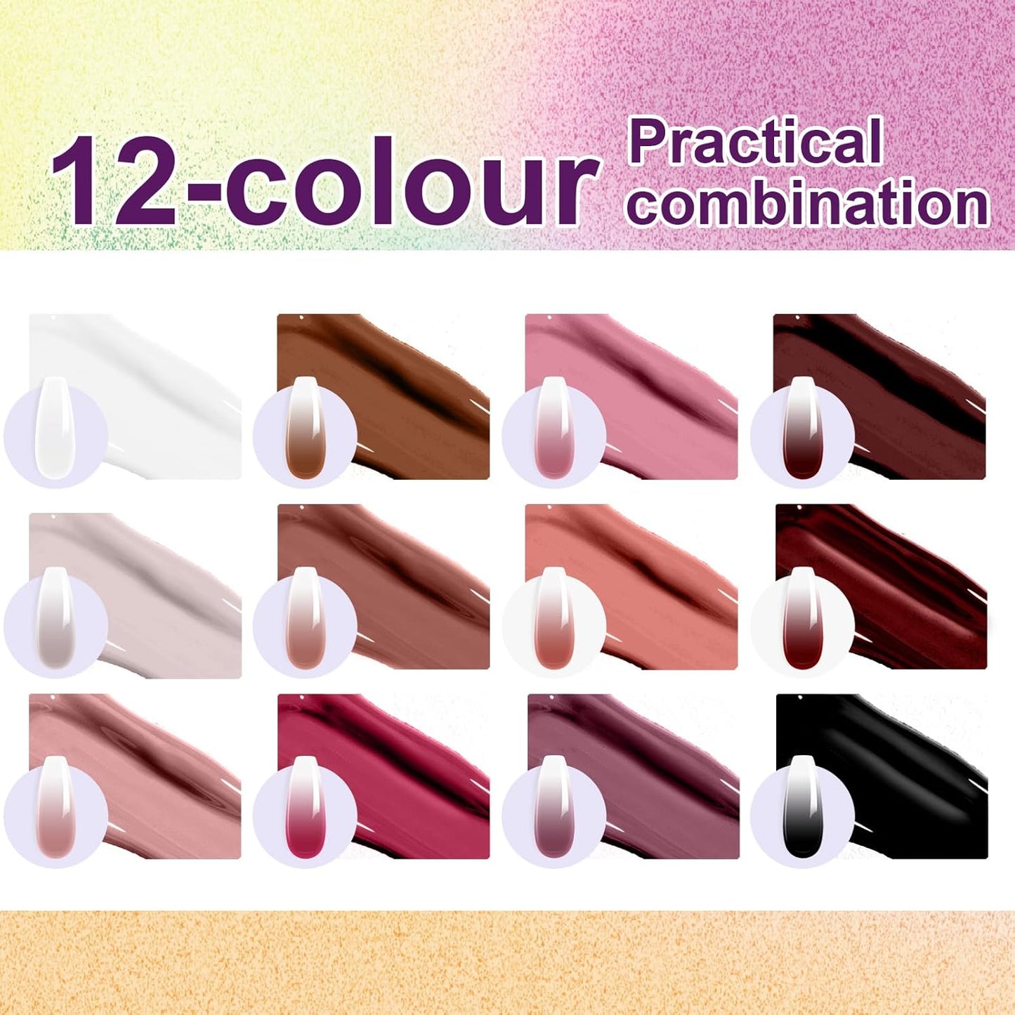 Gradient Painting Gel, 12 Colors Ombre Nail Polish for Pigmented Pat Painting Gel French Manicure No-wipe Soak of UV DIY Art Home Salon Palette Palette Velvet Sonnet