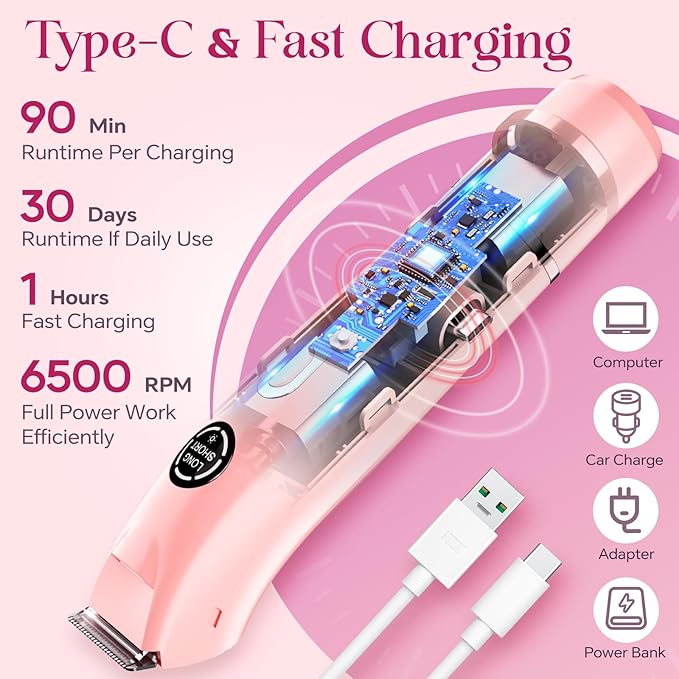 Bikini Trimmer for Women|Hair Removal Shaver - Painless Electric Razor, Cordless Body Shaver for Travel, Replaceable Lady Facial Razor|Trim Nasal/Eyebrows, IPX7 Waterproof&Easy Cleaning, Ceramic Blade