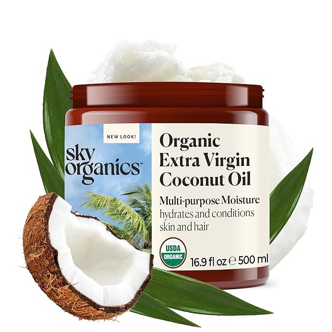 Sky Organics - Organic Coconut Oil for Skin & Hair, 16.9 fl oz - Multipurpose Hair Oil & Body Moisturizer - Vitamins, Antioxidants & Fatty Acids - Vegan, Cruelty Free - Extra Virgin, w ebook