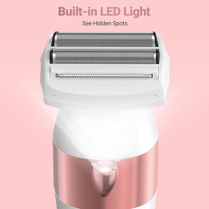 Bikini Trimmer for Women, IPX7 Waterproof Wet & Dry Electric Razors for Women, Bikini Legs Underarm Pubic Hairs Rechargeable Electric Shaver with 3 Trimmer Heads, Rose Gold