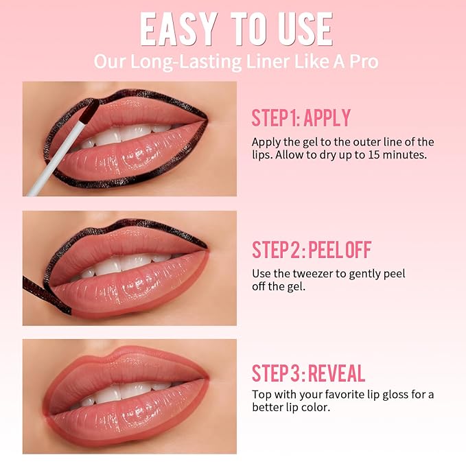 Lip Stain - Lip Liner Stain, Long Lasting Peel Off Lip Stain, Natural Peel Off Lip Liner Stain with Tweezer, Easy to Use, Waterproof, Smudge-proof, Transfer-proof, Plumped