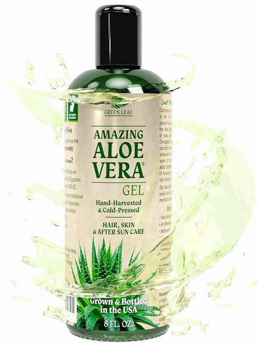 Amazing Aloe Vera Gel - Freshly Cut, 100% Pure Aloe, Premium Quality, Vegan, Unscented - Natural Sunburn Relief, After Shave, Skin, Face & Hair Care 8oz