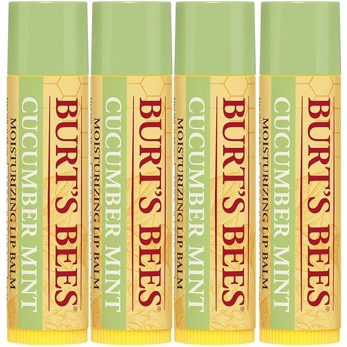 Burt's Bees 100% Natural Origin Moisturizing Lip Balm, Cucumber Mint with Beeswax, 4 Tubes