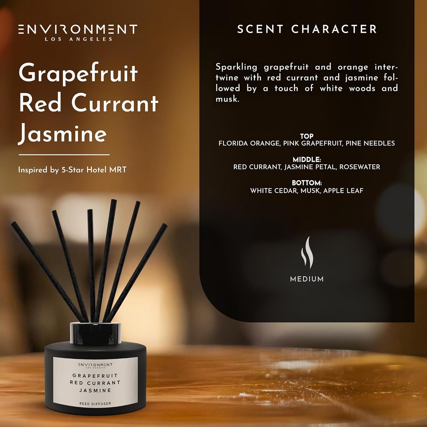 ENVIRONMENT Inspired by 5-Star Hotels MRT Reed Diffuser, 200ml Reed Diffuser Aromatherapy (Grapefruit | Red Currant | Jasmine) Reed Diffusers for Home, Diffusing Oil Fragrance, Home Fragrance Products